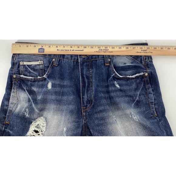 Heritage America Jeans Mens 40x34 Blue Distressed Ripped Denim Faded 5-Pocket - Picture 9 of 11